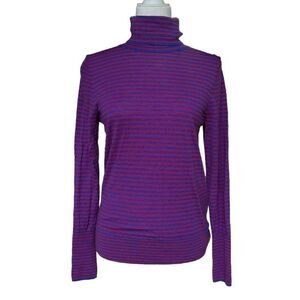 J. Crew Factory Purple and Blue Striped Turtleneck Sweater Merino Wool